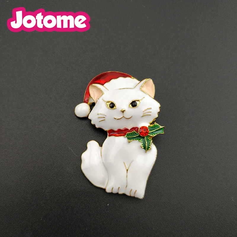 Gold tone Chidren gift style enamel 45mm cute animal cat Christmas brooch pins