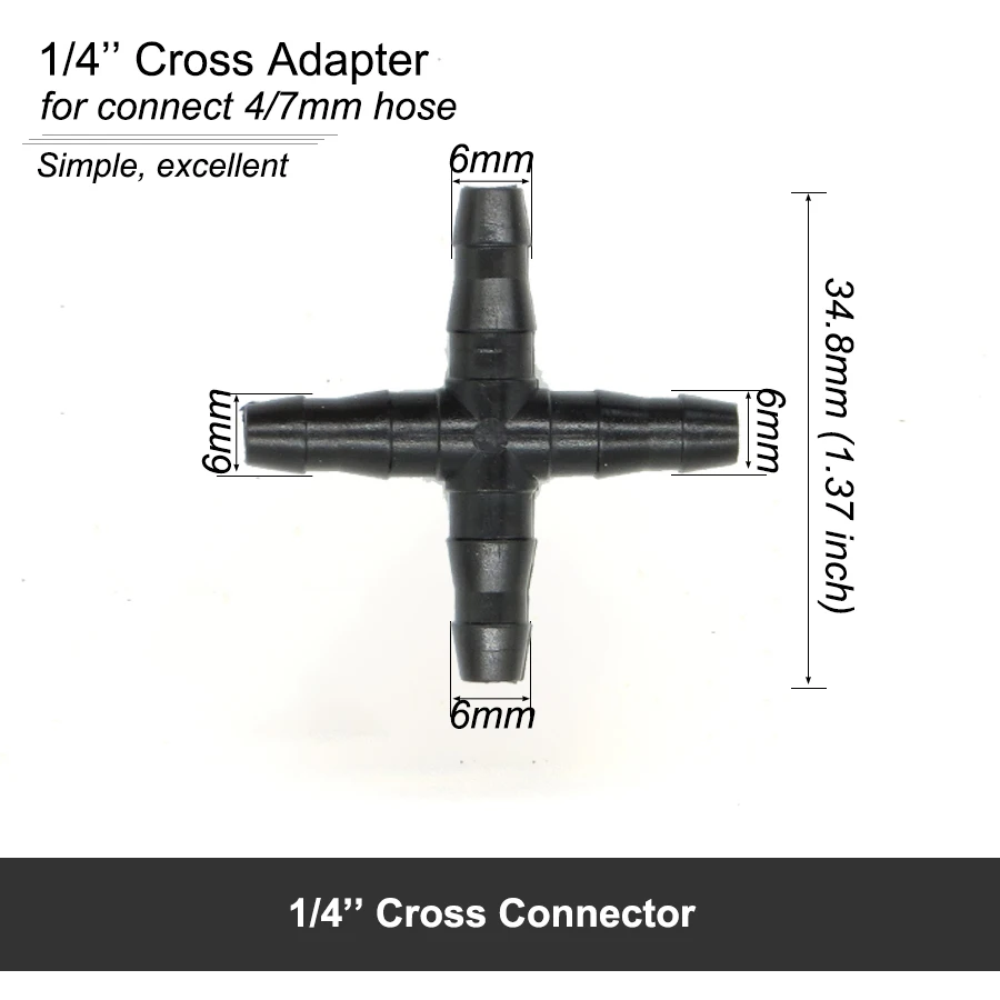 MUCIAKIE 10PCS 1/4\'\' Cross Connecter for 4/7mm Micro Tubing Hose 4 Ways Barbed Adapter Drip Irrigation Cross Joint Connectors
