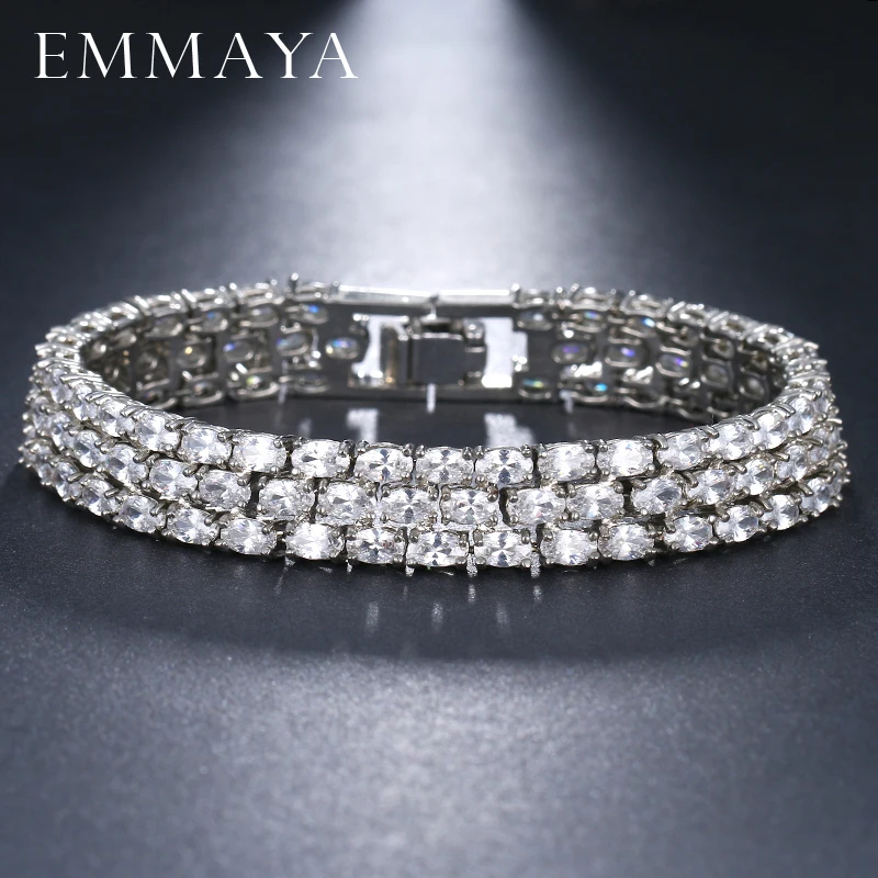 EMMAYA 3 Layers Silver Color Bracelet with Shiny Crystal New Fashion CZ Women Bracelets Bangles