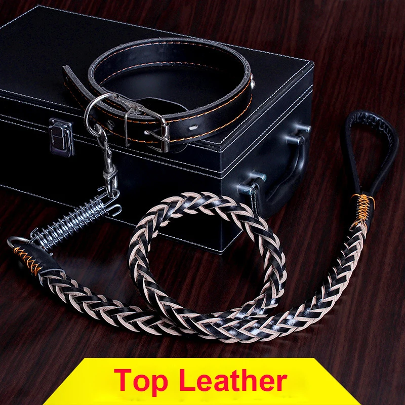 dog leash lead large dog collar tractor rope strong top leather traction leader pet pitbull  bite proof  free shipping