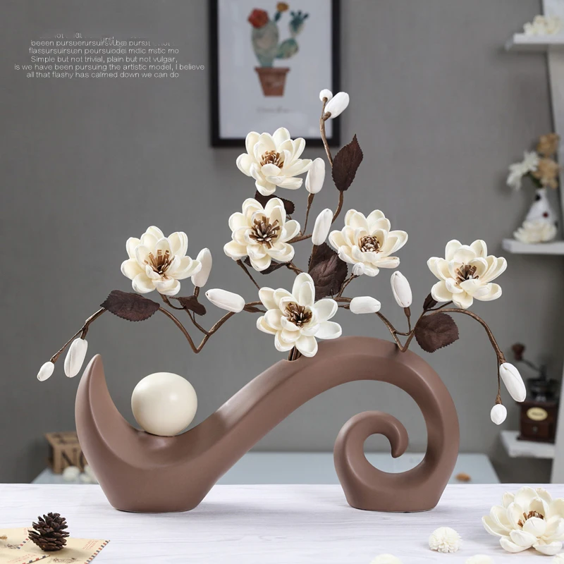 

Modern Ceramic Flower Figurines Crafts Livingroom TV Cabinet Furnishings Decoration Office Desktop Ornaments Accessories Decor