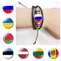 2019 Fashion Flag Bracelet Russia Ukraine Belarus Estonia Latvia Lithuania Moldova Flag Charm Leather Bracelets Gifts for Men