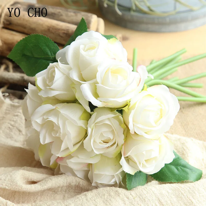 Yo cho buquê de casamento rosa com rosas, branco, artificial, para damas de honra, suprimentos de casamento