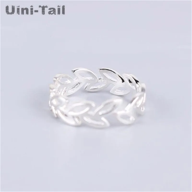 Uini-Tail Hot new 925 Tibetan silver fashion simple openwork leaf opening ring Fashion trend high quality factory direct sales