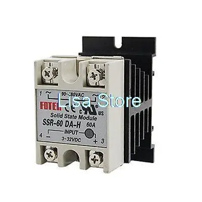 SSR-60 DA-HDC-AC DC 3-32V Input AC 90-480V Output 60A Solid State Relay w Heat Sink