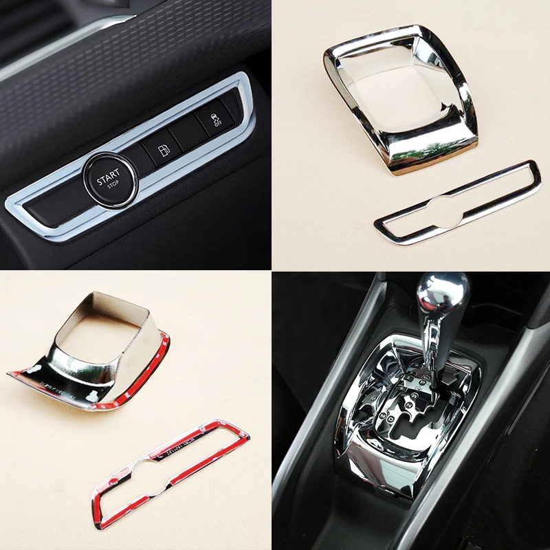 2014 15 16 2017 For Peugeot 2008 ABS Chrome Car gear shift knob Console engine start Control button frame Cover Trim accessories