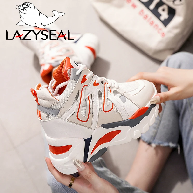 LazySeal Không Lưới Tăng Chiều Cao Giày Nữ Giày Nữ Mới Chun Gót Ống Giày Boots Nữ Nền Tảng Giày Nữ