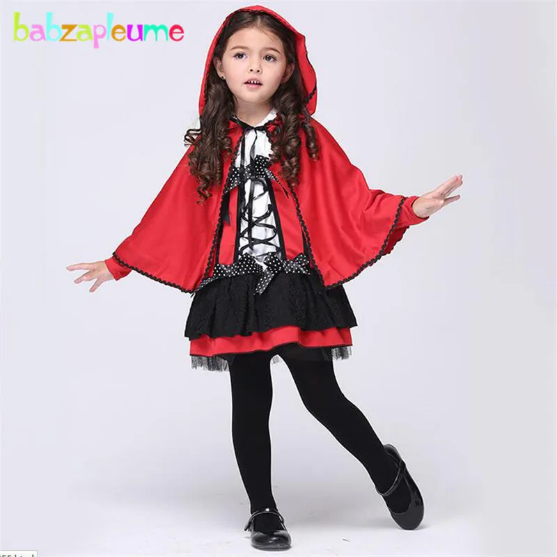 

babzapleume Brand Girls Children's Set Red Devil Halloween Cosplay Costume Kid Dress Hooded Cloak Toddler Christmas Clothes Y007