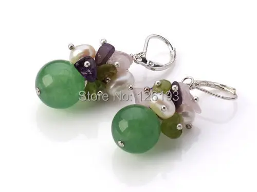 Nice Chunky Natural Freshwater Pearl  Aventurine Stone Necklace Earrings Bracelet Set for Women