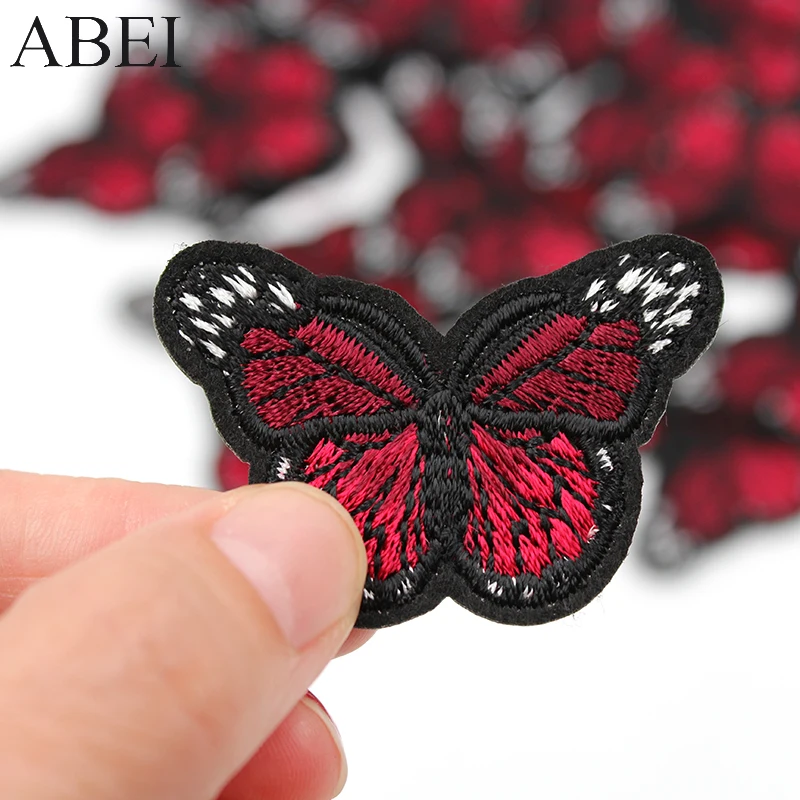 10pcs/lot Dark Red Iron Butterfly Appliques Diy Jeans Stickers Handmade Sewing Bags Garment Patches Clothes Motif Badge Patch