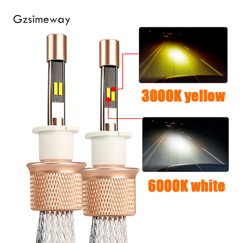 2PCS Dual color H11 led headlight Fog lights H1 h7 H4 LED Lamps H3 9005 HB3 H8 50W 6500LM Auto light bulbs 12V 3000k 4300K 6000K