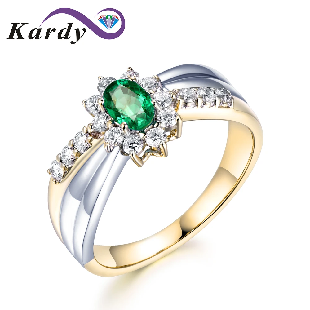 

Unique Amazing Natural Emerald Gemstone Brilliant Diamond Solid 14Kt White Gold and Yellow Gold Wedding Engagement Ring for Wome