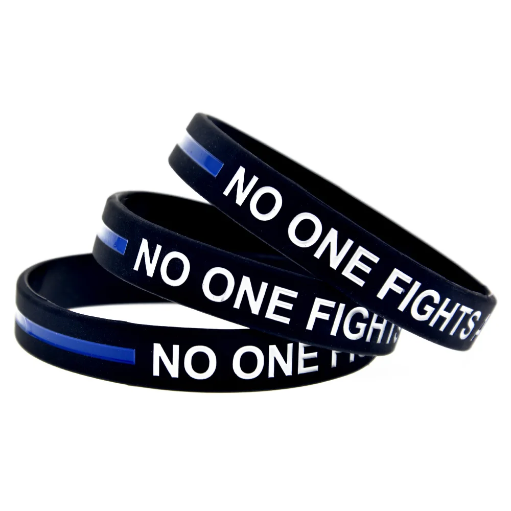 50 Pcs Blue Line No One Fights Alone Silicone Rubber Bracelet Debossed and Filled in Color