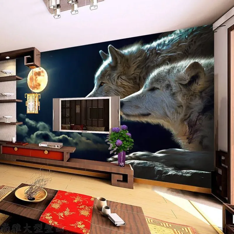 beibehang Wholesale papel de parede moonlight wolves 3d wall mural wallpaper for living room TV background 3d photo mural fresco