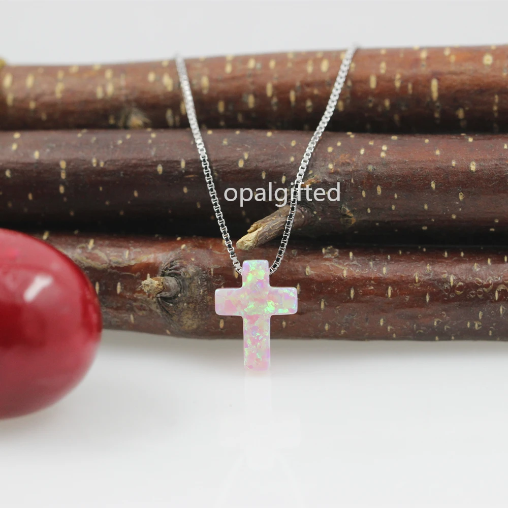 1pc/lot Free Shipping 925 Sterling Silver Cross Opal Necklace OP08 Pink Cross Opal Necklace 9x12mm Cross Fire Opal Necklace