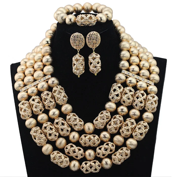 Luxury Fashion Dubai Arab Wedding Jewelry Set 4 Layers Gold Beaded Jewelry Accessories for Brides Hot Free ShippingABH425