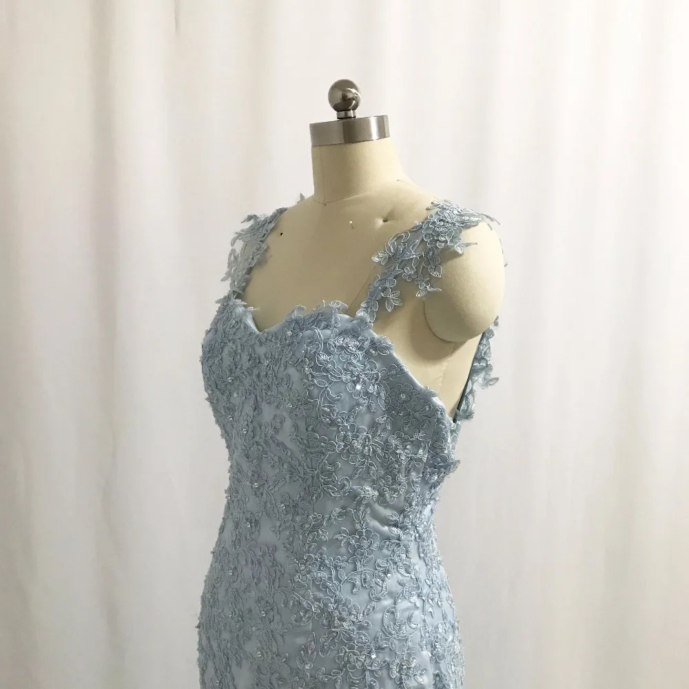 Robe de soirée sirène dos nu perlée, bleu, appliques chérie, robe de créateur éducative