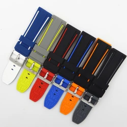 20mm 22mm 24mm 26mm Soft Rubber Sport Watchbands Diver Waterproof Silicone Watch Band Strap Double Colors Black Blue Red Orange