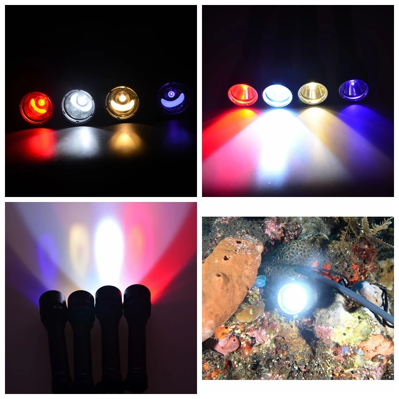 水中ダイバーダイビング懐中電灯,XM-L2 LED t6,防水18650,充電式バッテリー,白,黄色