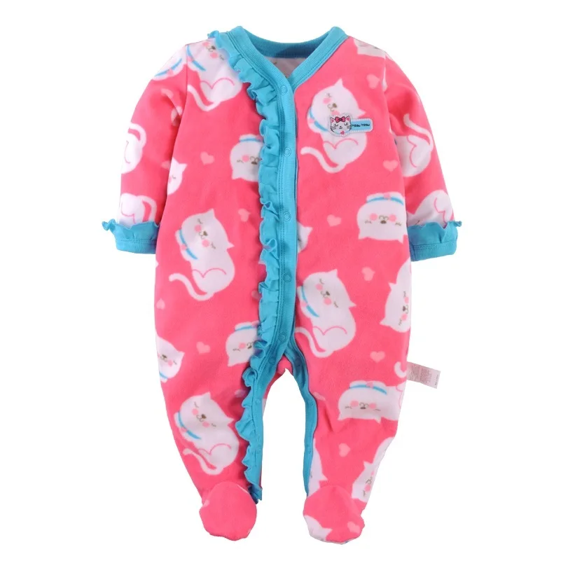 Hooyi New Baby Girls Rompers Fleece Body Warmer Coral velvet Pink Princess Pajamas Sleepwear Comfortable Outfit Foot cover