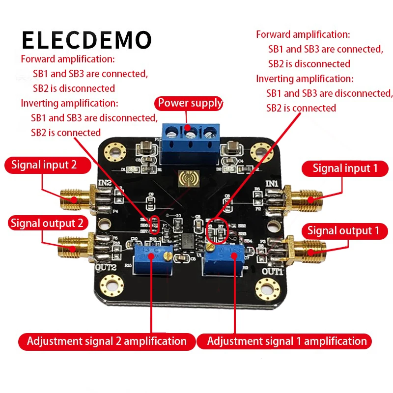 Opa2141 módulo jfet amplificador módulo 10 mhz largura de banda baixo ruído deslocamento baixa temperatura deriva trilho função demo placa