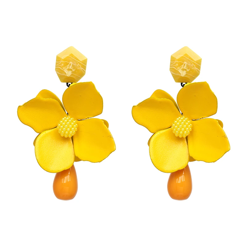 FASHIONSNOOPS New Arrivals Resin Flower Big Earrings For Women Vintage Large Long Statement Drop Earrings Charm Jewelry 2022