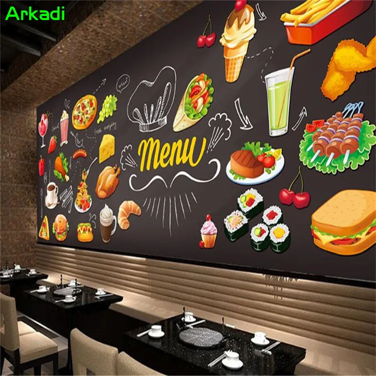 

Custom Photo Wallpaper 3D Burger Hand-painted Western Restaurant Coffee Shop Tea House Fast Food Hot Pot Dining Room Mural