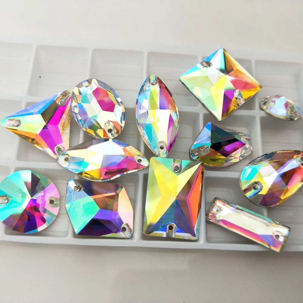 Crystal AB Aufnähbare Strasssteine mit Flacher Rückseite in Verschiedenen Größen und Formen für Kleidung, Kleider, Handarbeiten und Näharbeiten – Detail 10