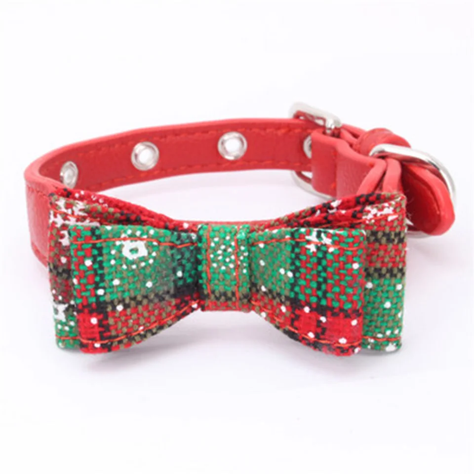 Snowflake Printed Dog Collar Adjustable Pet Collars With Bow Cute Puppy Dog Necklace For Chihuahua Pet Supplies Collier Chien