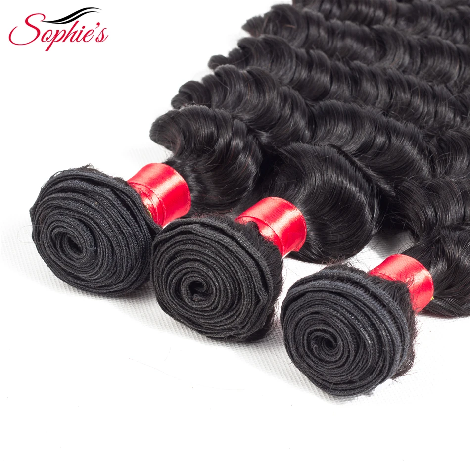 Sophie;s Hair Deep Wave Human Hair 4 Bundles  Non-Remy Hair Weaves Malaysian 8-26Inch Natural Color Extensions