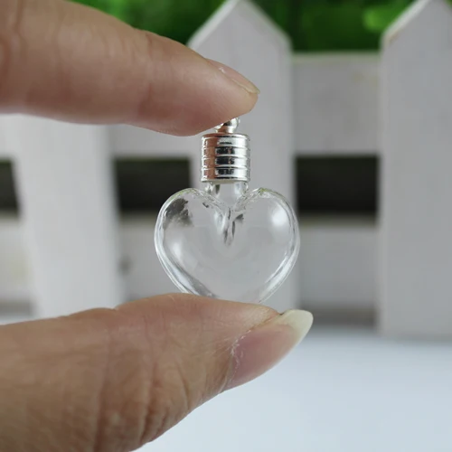 6MM 3D-Heart With Metal Cap Mini vials Pendants Rice Pendant Vial Glass Vial Pendant Necklace Pendant