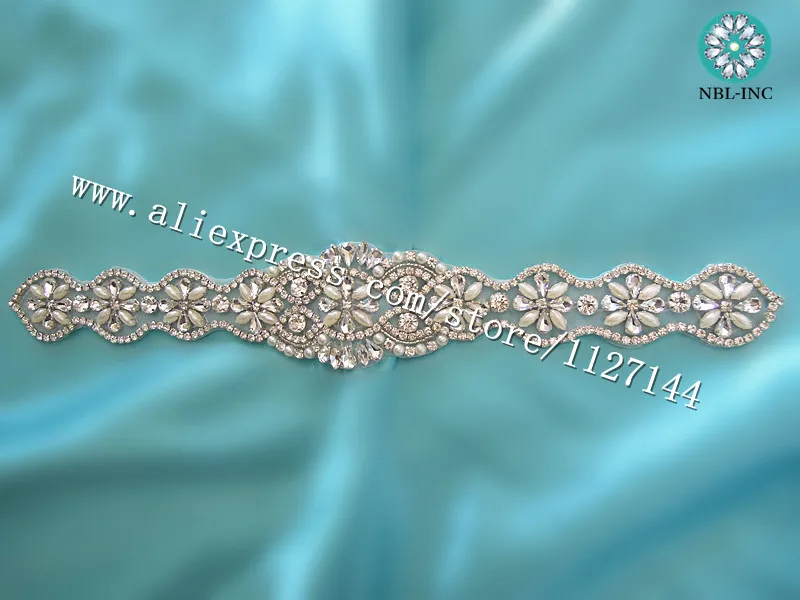 (30 PIECES) Wholesale hand beaded sewing bridal sash crystal rhinestone pearl appliques for wedding dresses belt iron on WDD0154