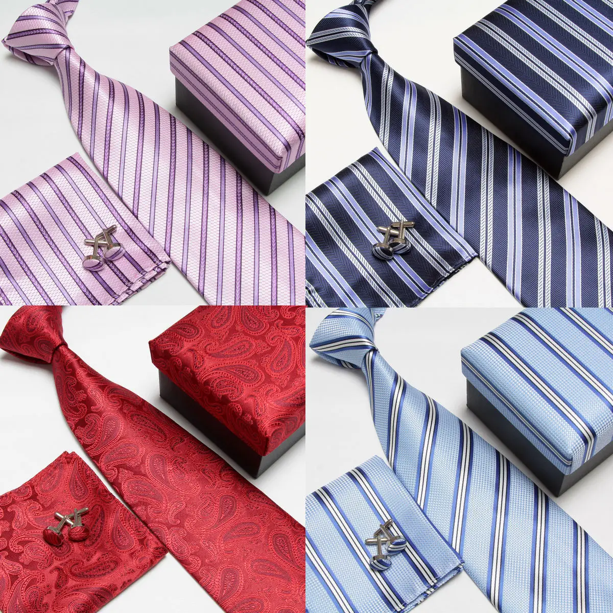 Male formal commercial marriage tie cufflinks pocket towel gift box 4 set white collar 1201