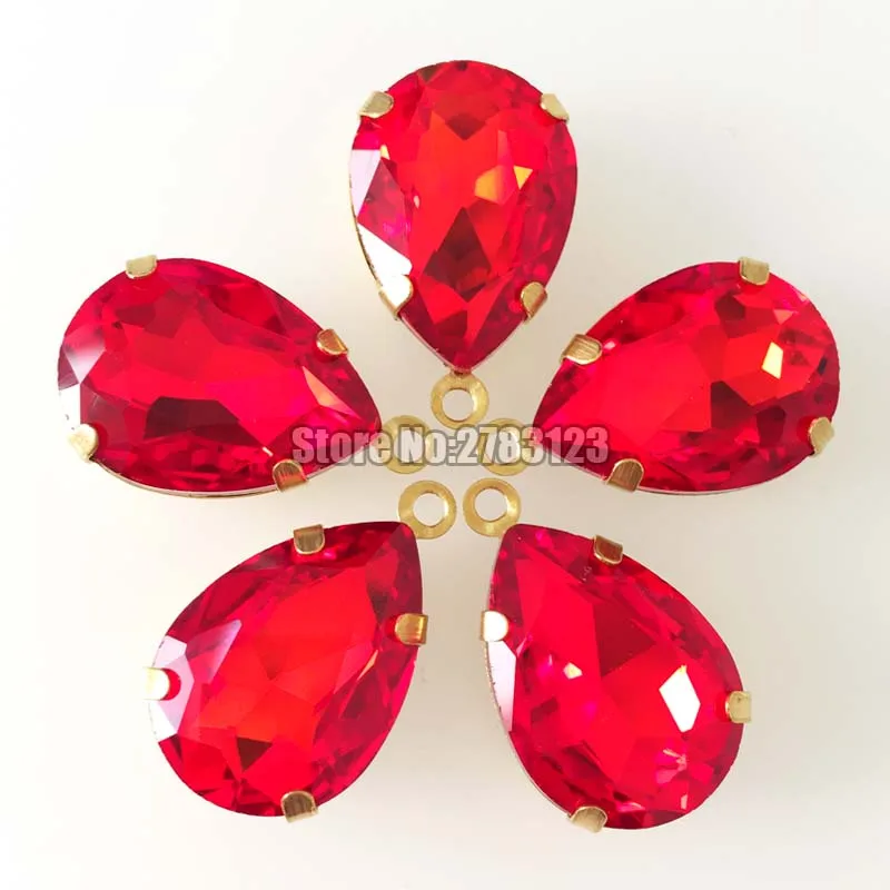 Free shipping! Red faltback Gold bottom high-quality  AAA Glass Crystal Single hanging sew on loose rhinstones SWSJ006