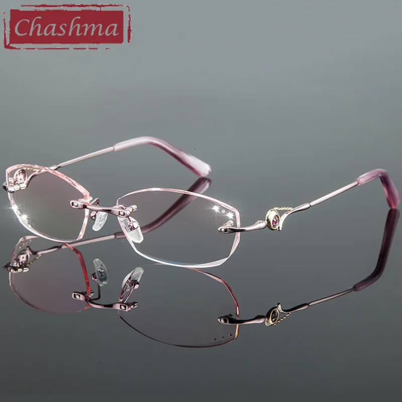 Diamond Glasses Frame for Women Titanium Glasses Frame Female Eyeglasses Fashion Tint Lenses with Rhinestone Rimless Frames