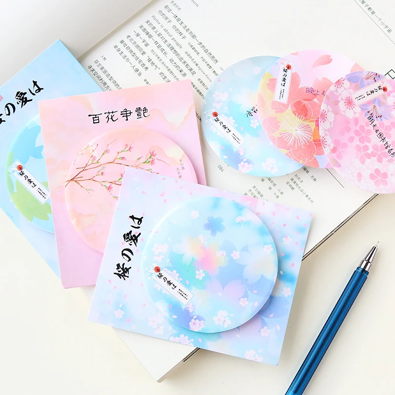 10 Pcs/lot Creative cute small fresh decoration meno pad Round romantic cherry blossom note book students reminder N times post