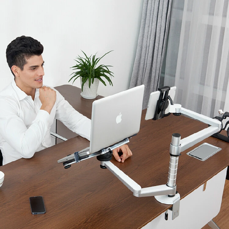 OA-9X Desktop Full Motion Dual Arm Laptop+Tablet PC Stand Rotate Holder For Notebook 10-15 inch and All Tablet PC 7-10 inch - Image 4