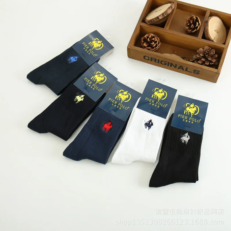 2018 High Quality Fashion 5 Pairs/lot Brand PIER POLO Casual Cotton Socks Business Embroidery Men\'s Socks Manufacturer Wholesale