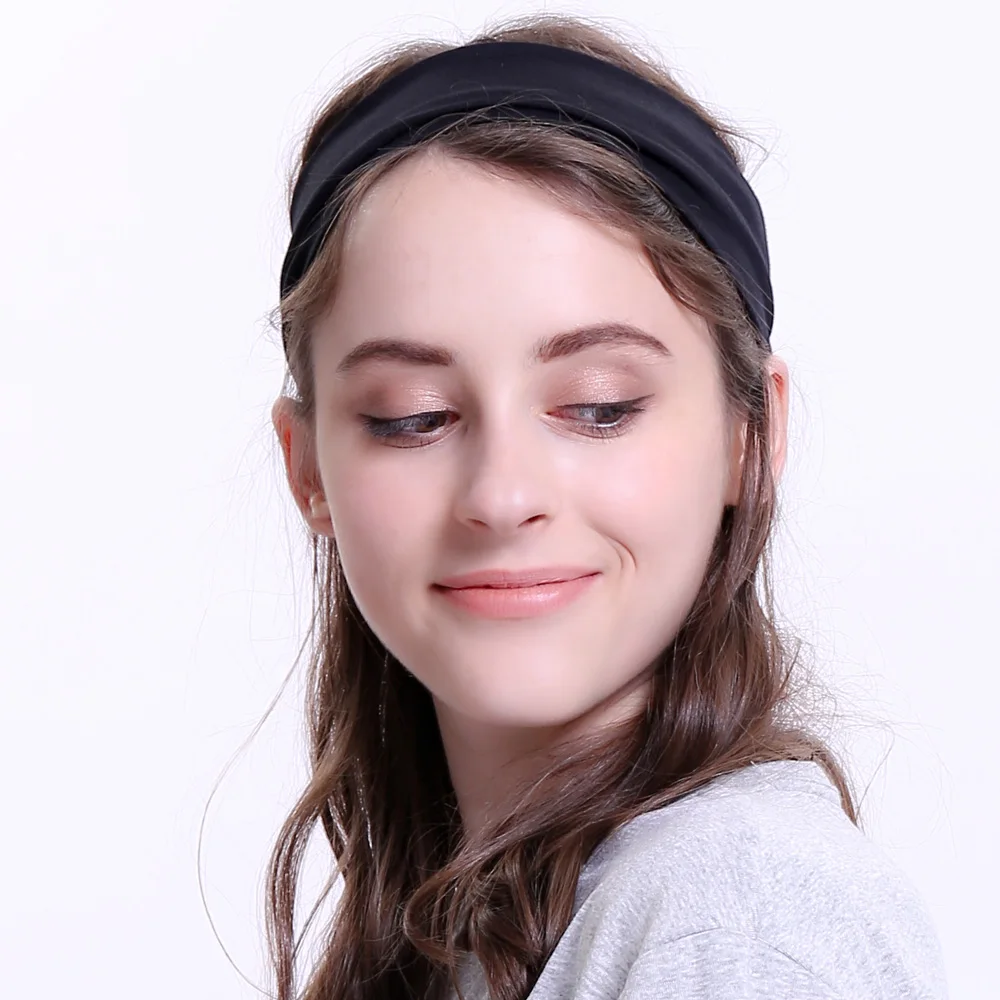 Geebro Women\'s Headband 7 cm Cotton Plain Flat Headbands for Girls Summer Ladies Elastic Stretch Hair Band Drop Shipping
