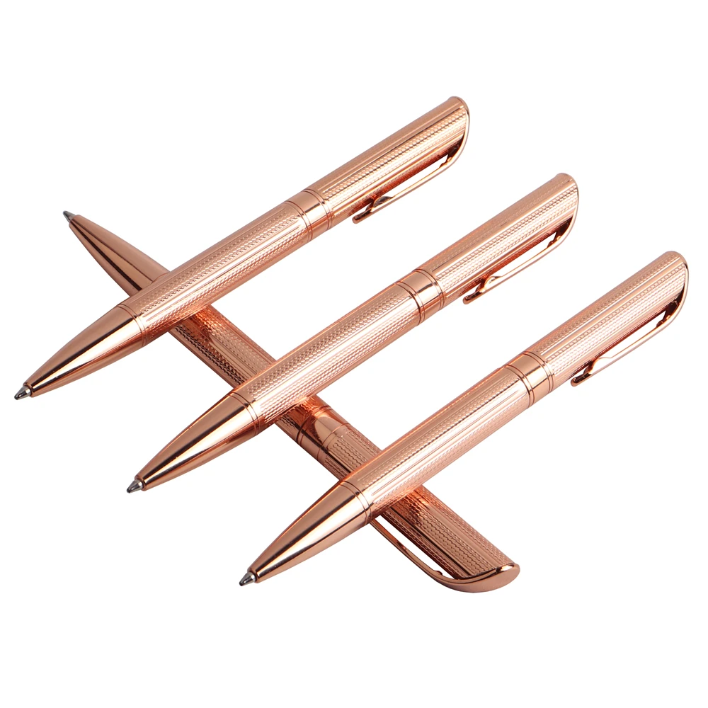 1PC Heavy Rose Gold Ballpoint Pen Metal Material Ball Pen For School Office Rotating Style Ink Color Black Blue Writing 0.7mm