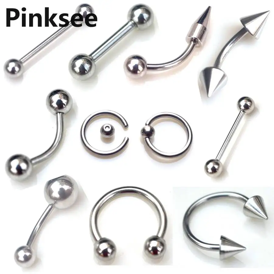 Chic 10pcs Tongue Eyebrow Lip Ring Belly Navel Rings 17 Styles Stainless Steel Piercing Body Jewelry Wholesale Lots Drop Ship