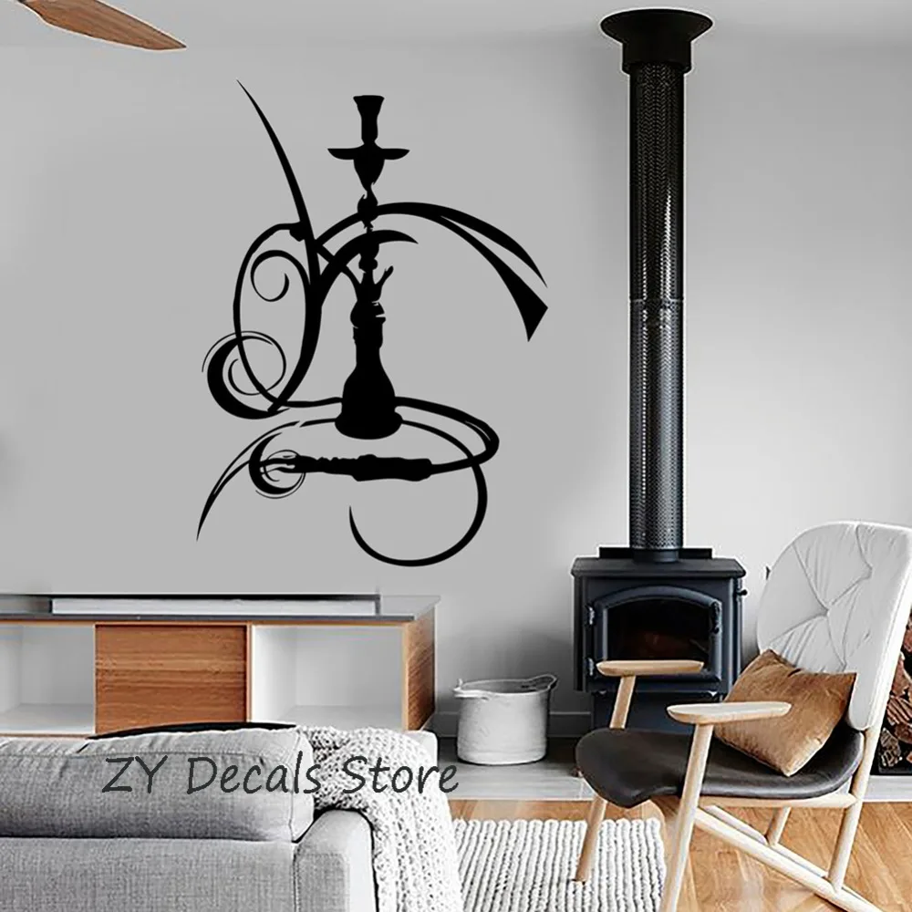 Vinyl Wall Stickers Shisha Hookah Smoking Smoke Arabic Bar  Vinyl Decal Kitchen Waterproof Room Decoration Decals Mural S678