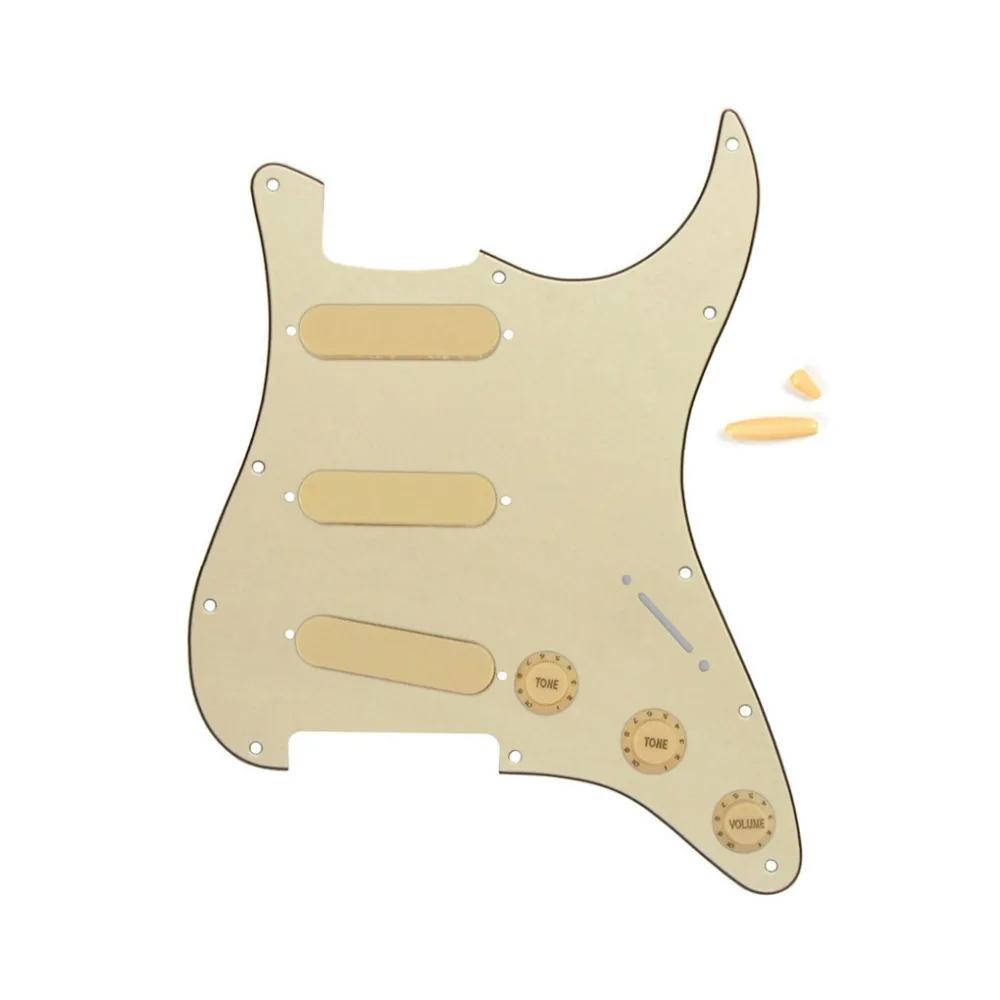 FLEOR Set of 11 Holes ST SSS Guitar Pickguard Plate Cream 3Ply & Single Coil Pickup Covers 2T1V Control Knobs Guitar Parts