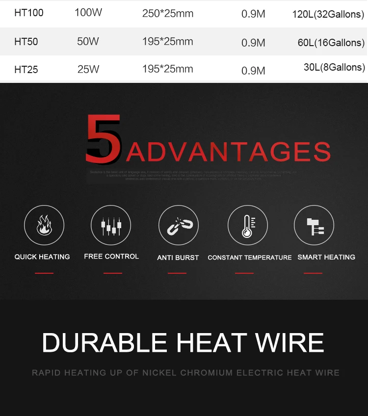 110 V-220 V Einstellbare Temperatur Thermostat Heizstab 25 W/ 50 W/100 W/200 W/300 W Tauch Aquarium Aquarium Wasser Wärme – Detail 4