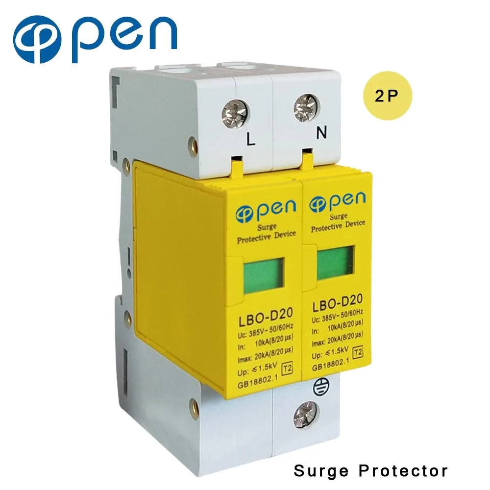 OPEN LBO-D20 Series Household SPD Surge Protector 1P+N 10kA 20kA 380VAC Low Voltage Arrester Device