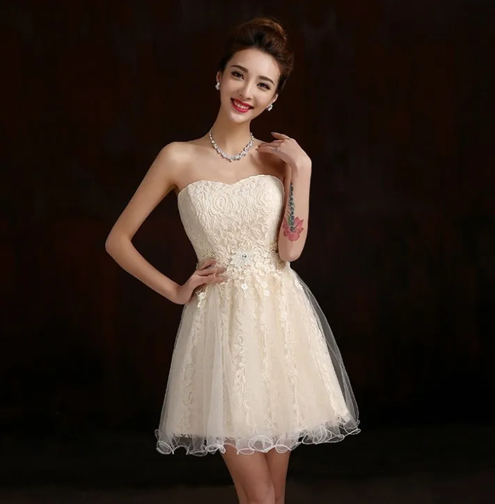 Bride Dress Bridesmaid  Dress 2021 New Fashion Short Design Bow Lace Up Prom Dresses Four styles Red Champagne Free Shipping image 2