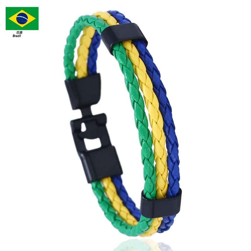 2023 New Russia Spain France Germany 16 Country National Flag Black Leather Bracelets For Men Women Sports Football Fans Jewelry