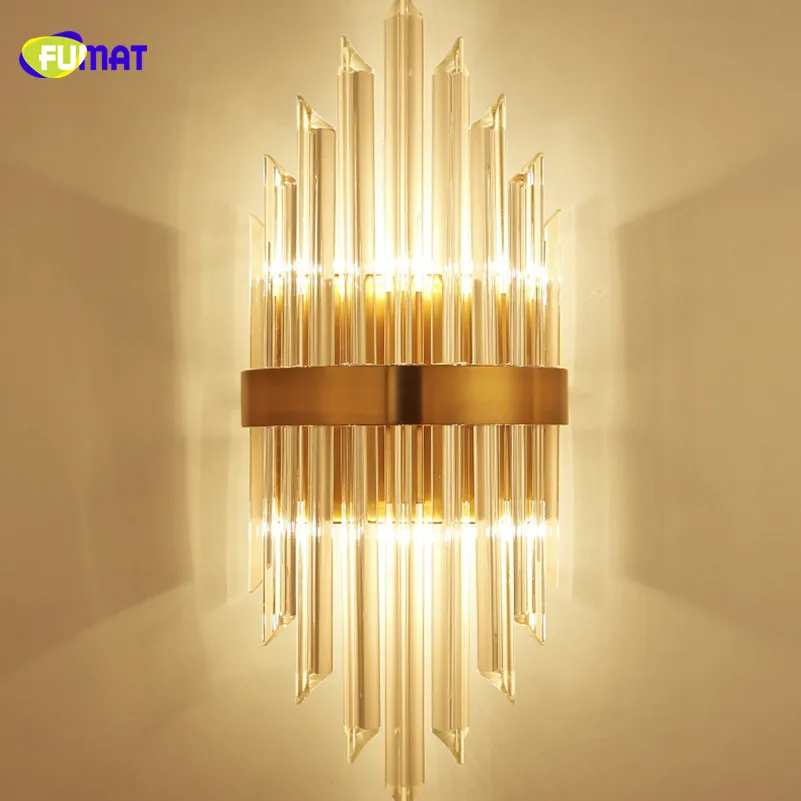 

FUMAT Modern Minimalist Clear K9 Crystal Glass Stainess Steel LED Wall Lamp Luxury Delicate For Dining Room Foyer Bedroom Lamps