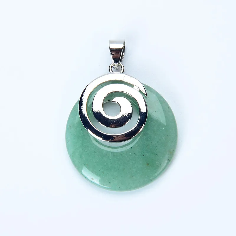 Natural Stone Pendant for Necklaces Hollow Out Round Spiral Metal Charms Purple White Crystal Tiger Eye Aventurine Reiki Jewelry