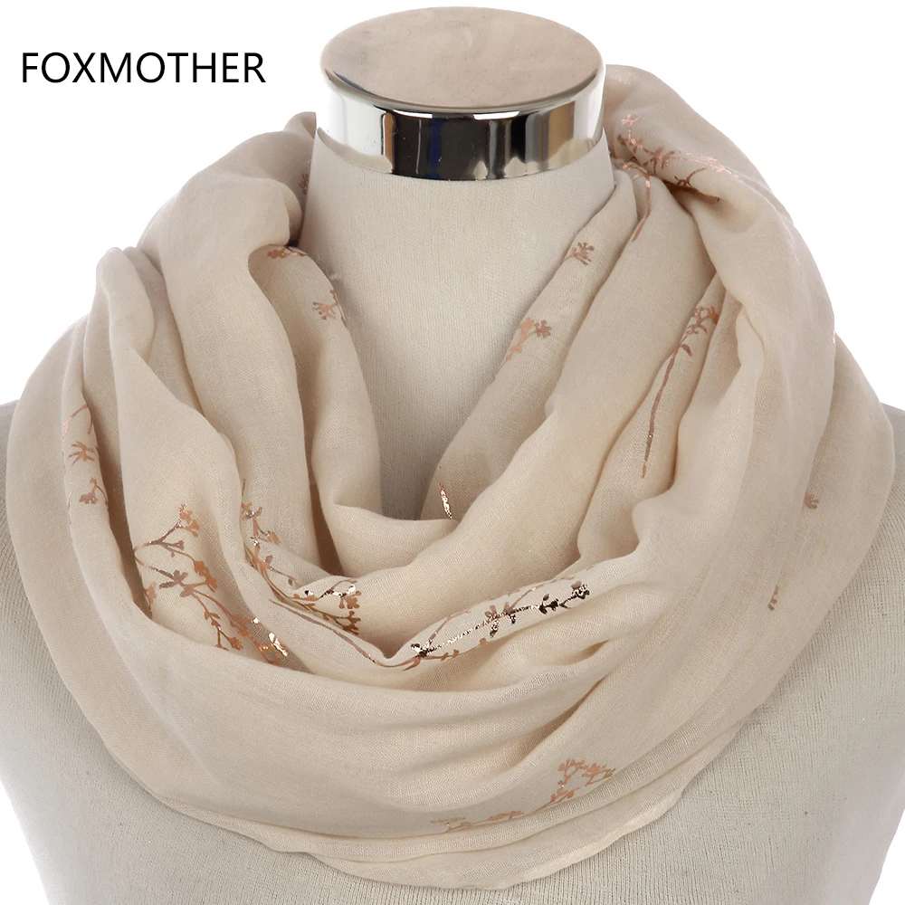 FOXMOTHER  New Design Women Black Grey Navy Metallic Gold Foil Glitter Floral Tree Branches Infinity Scarf